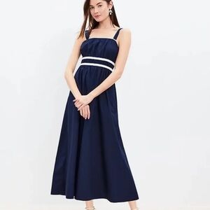 Navy Poplin Shirred Strappy Pocket Dress